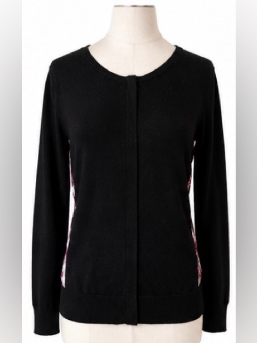 🆕 [Magaschoni] Black Cashmere Silk Zip Front Sweater Floral Silk Back Size M